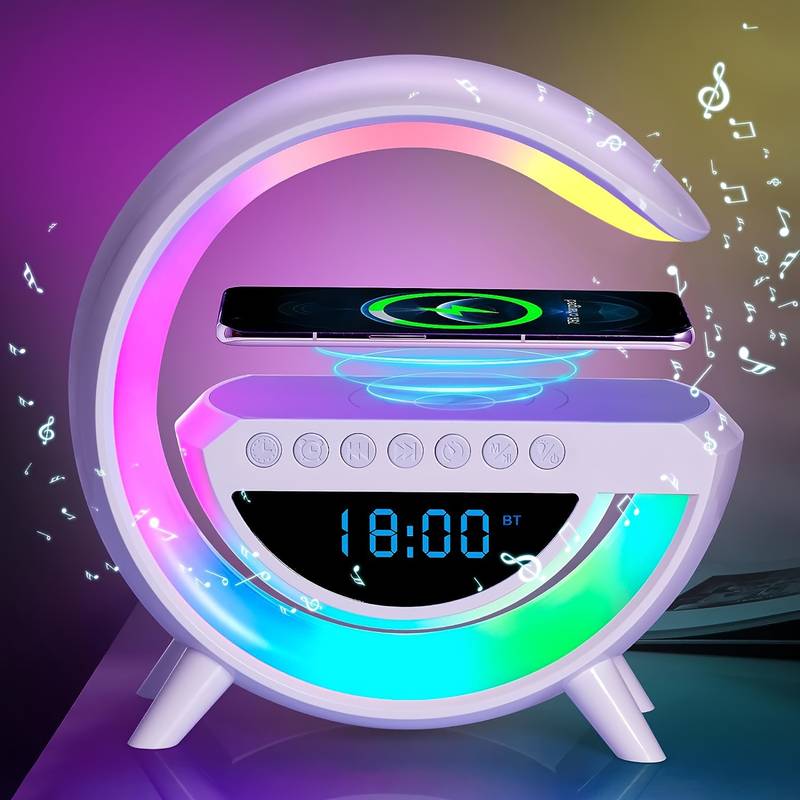 Last day sale🔥 50% off Smart Ambient Lighting With Speaker Wireless Charger Alarm Clock منبه